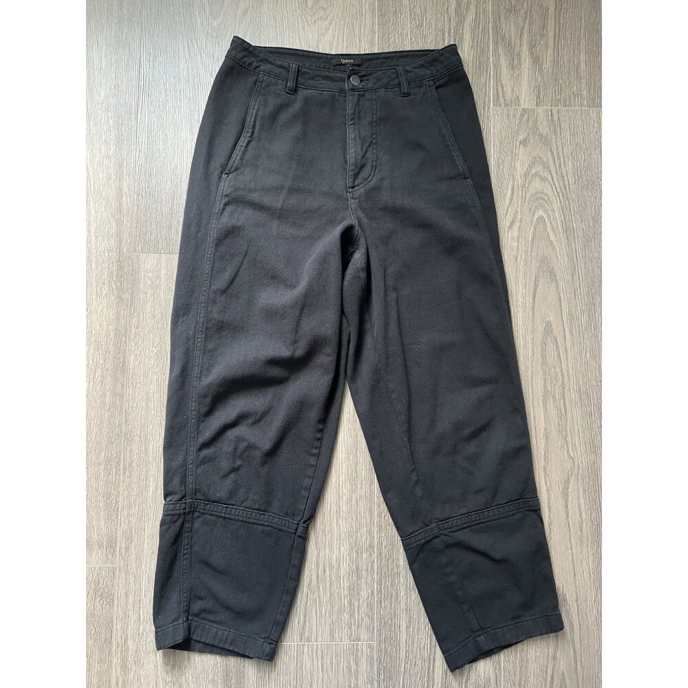 Quince High Rise Organic Cotton Twill Barrel Pants Black Comfort Oversized 8 - Picture 3 of 12